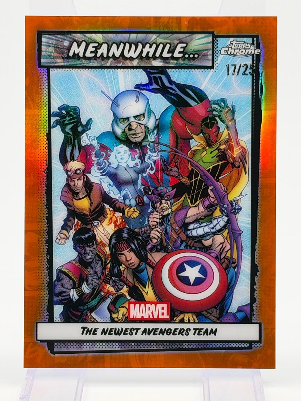 2026 Topps Chrome Marvel Meanwhile Newest Avenger Team Orange Refractor 17/25 SP